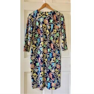 J. McLaughlin Dress Size M Sophia Catalina Cloth Fish and Bubbles Print on Navy